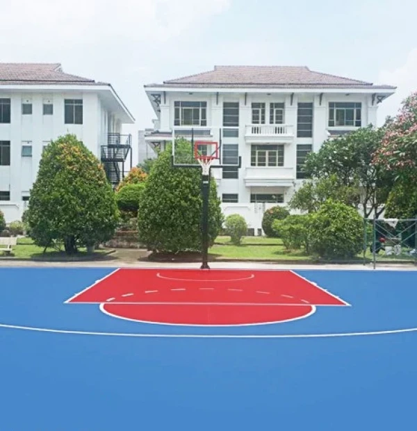 Thi công sân bóng 1 rổ - sơn có hạt cao su 1mm TopSports