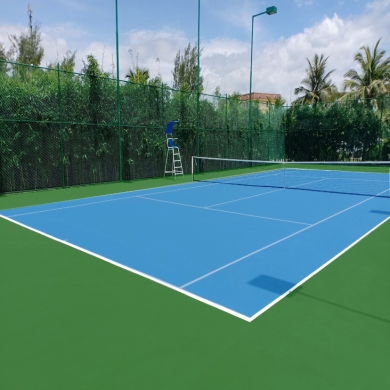 sơn cao su sân tennis 9 lớp novasports usa trên nền bê tông.